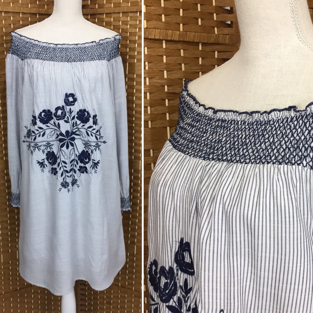 Xhilaration Embroidered Striped Dress Sz L NWT